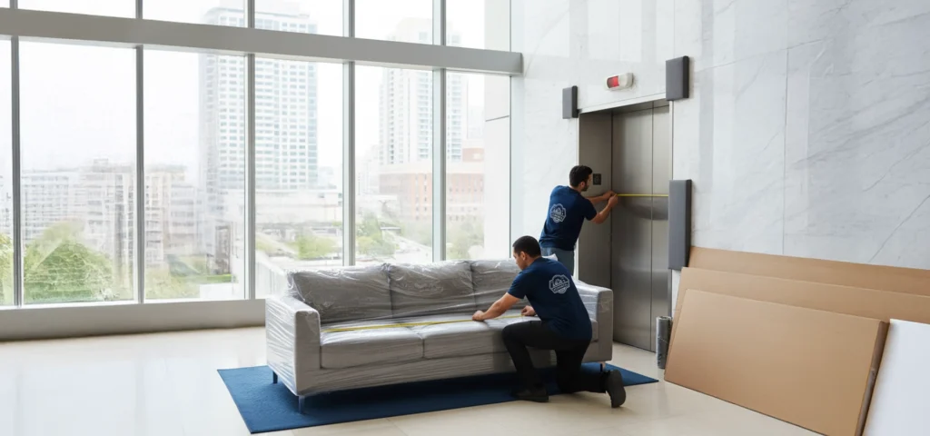 Preparation Before Moving An Oversized Couch From A High Rise