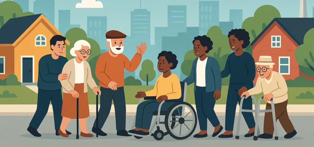 What Makes A Neighbourhood “Age Friendly”-Group of aged people enjoying the walk