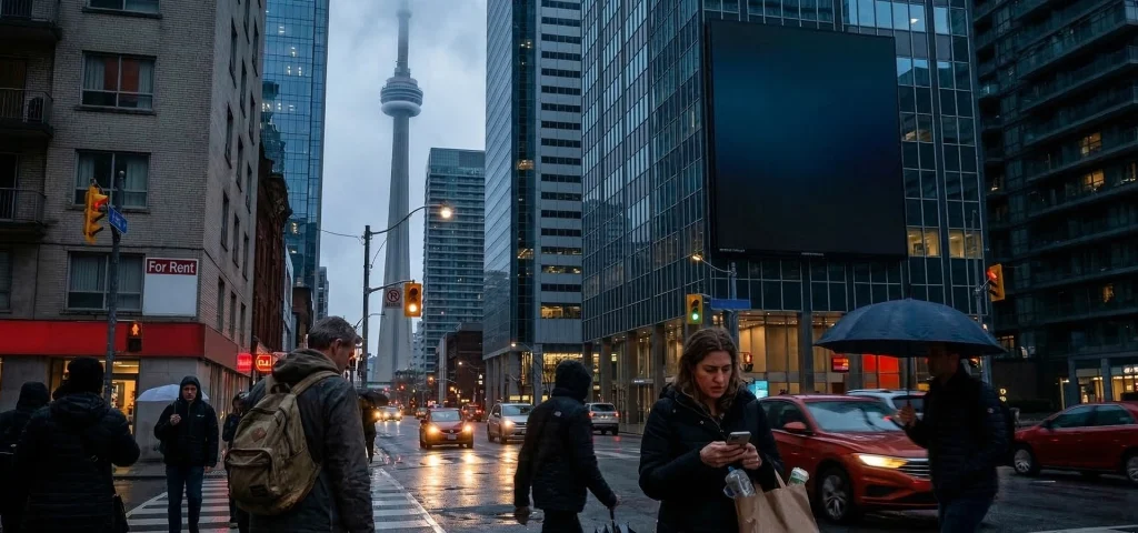 Busy downtown Toronto street highlighting rising living costs and urban congestion in major Canadian cities