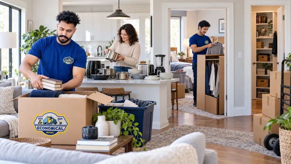 Image shows the decluttering the items peformed by Economical Movers members and homeonwer.