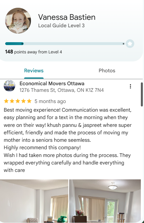 Economical Movers got 5 star review from Vanessa Bastien for her Senior move.